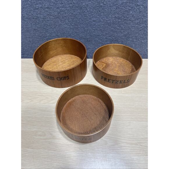 Vintage Rossini Mid Century Modern Set 3 Hand Made Wood Nesting Snack Bowls Teak - Picture 3 of 11
